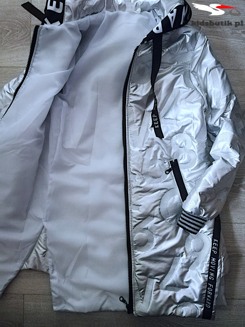 Quilted transitional coat with tape and zipped - silver Quilted transitional coat with tape and zipped - silver