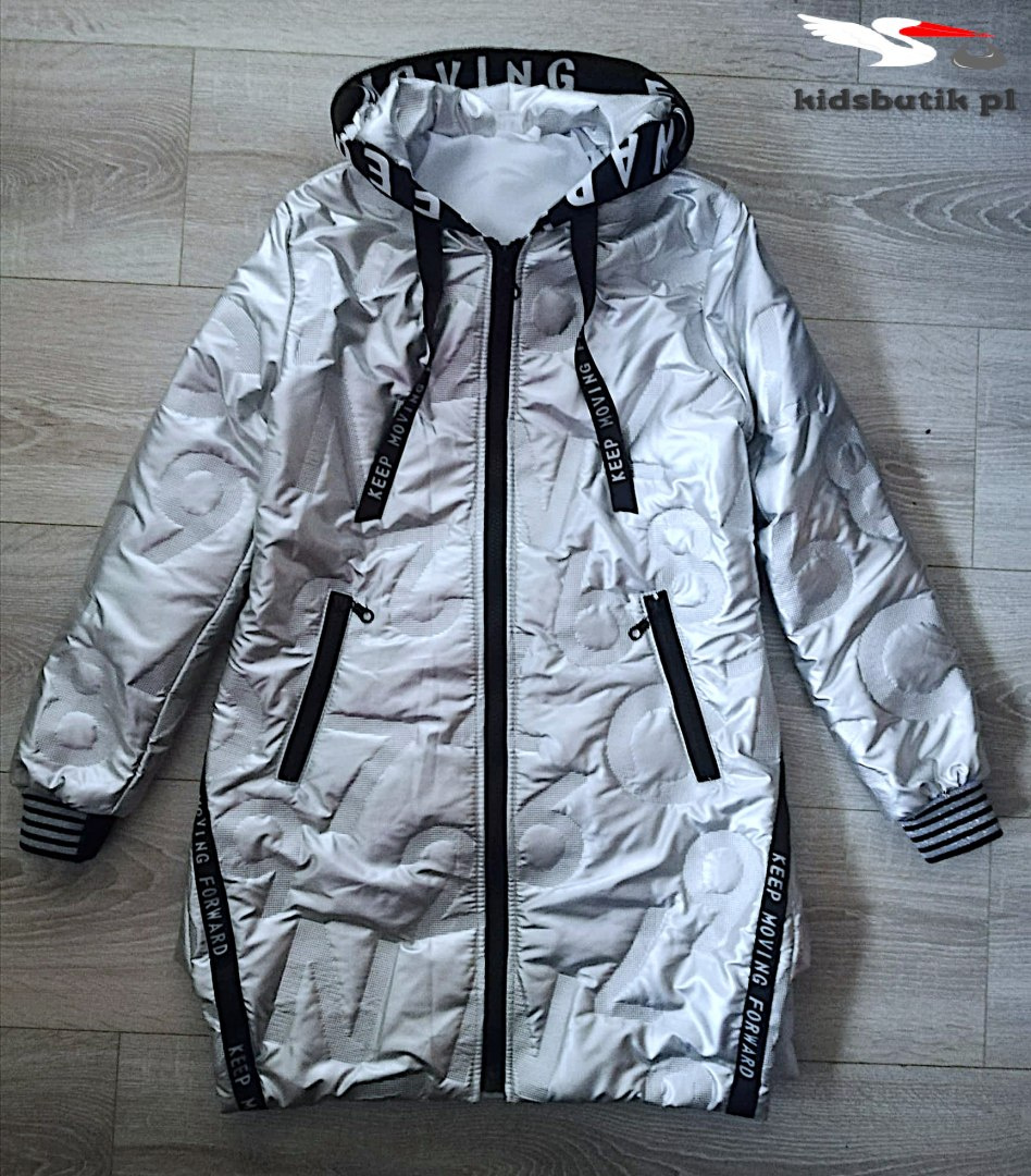 Quilted transitional coat with tape and zipped - silver Quilted transitional coat with tape and zipped - silver