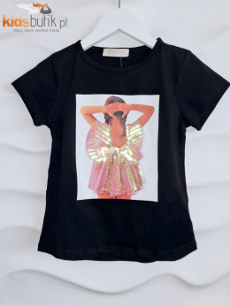 T-shirt/koszulka GIRL cekiny holo tęcza - czarny