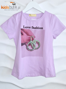 T-shirt/koszulka LOVE FASHION cekiny holo tęcza - lilia