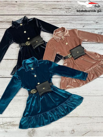Velour dress CHANELKA with kidney - sea Velour dress CHANELKA with kidney - sea