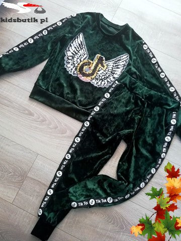 Velour tracksuit TIK TOK magic sequins and tapes - bottle green Velour tracksuit TIK TOK magic sequins and tapes - bottle green