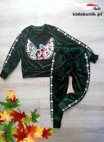 Velour tracksuit TIK TOK magic sequins and tapes - bottle green Velour tracksuit TIK TOK magic sequins and tapes - bottle green