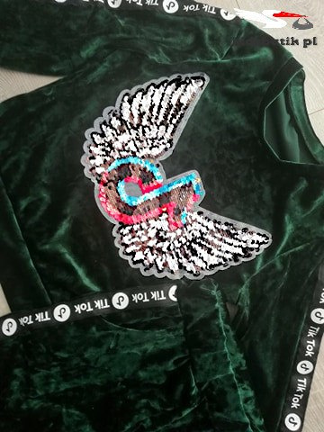 Velour tracksuit TIK TOK magic sequins and tapes - bottle green Velour tracksuit TIK TOK magic sequins and tapes - bottle green