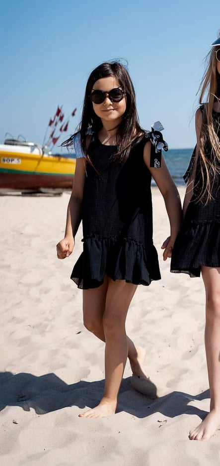 Muslin black dress with tape logged Muslin black dress with tape logged