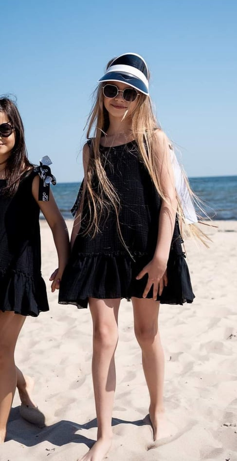 Muslin black dress with tape logged Muslin black dress with tape logged