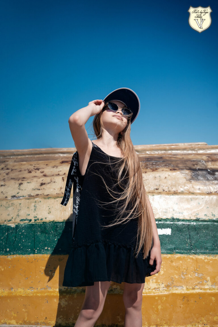 Muslin black dress with tape logged Muslin black dress with tape logged