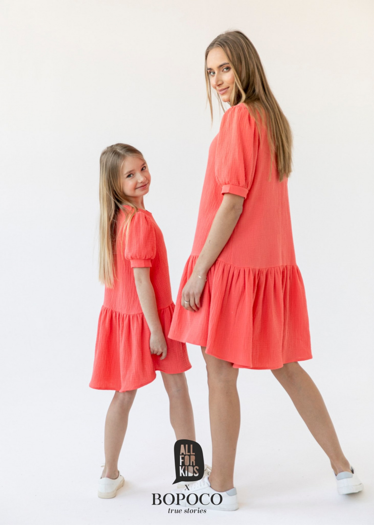 Muslin dress from the collection mom and daughter for daughter - coral Muslin dress from the collection mom and daughter for daughter - coral