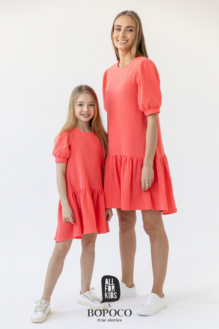 Muslin dress from the collection mom and daughter for daughter - coral Muslin dress from the collection mom and daughter for daughter - coral