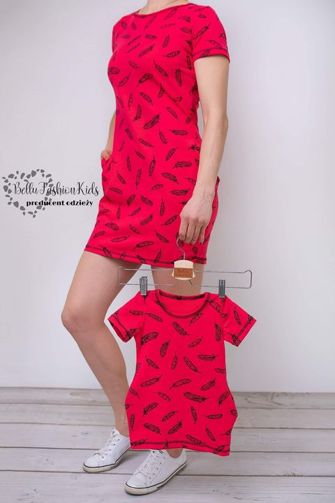 Dress/Tunic for Daughter FEATHERS Set Mom & Daughter - coral Dress/Tunic for Daughter FEATHERS Set Mom & Daughter - coral
