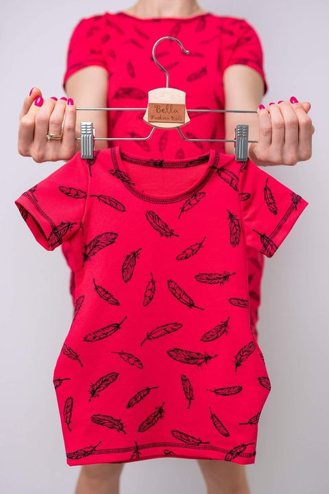 Dress/Tunic for Daughter FEATHERS Set Mom & Daughter - coral Dress/Tunic for Daughter FEATHERS Set Mom & Daughter - coral