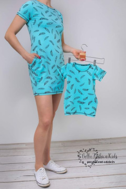 Dress/Tunic for Mom FEATHERS Set Mom & Daughter - Azure