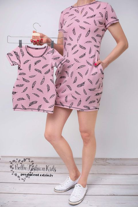 Dress/Tunic for Mom FEATHERS Set Mom & Daughter - powder pink Dress/Tunic for Mom FEATHERS Set Mom & Daughter - powder pink