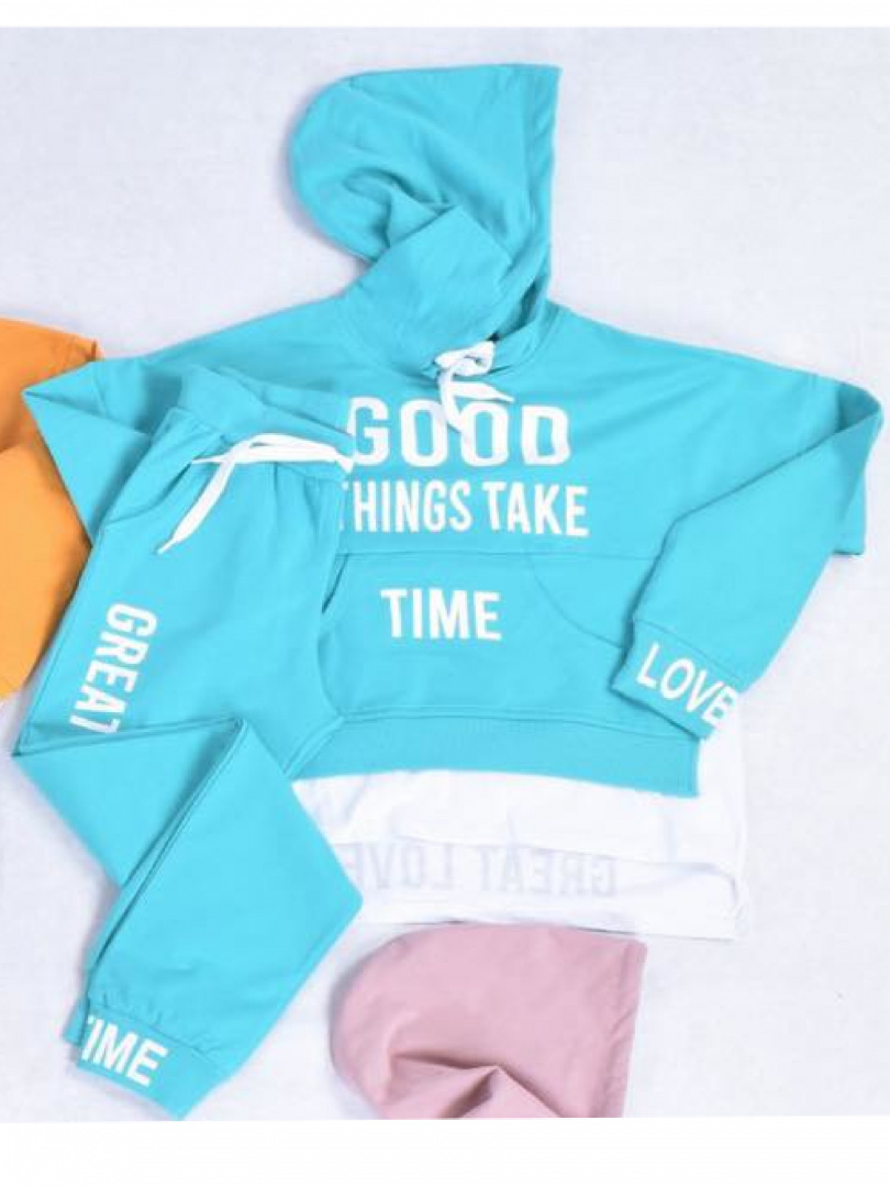 Tracksuit set GOOD THINGS TAKE TIME - turquoise Tracksuit set GOOD THINGS TAKE TIME - turquoise