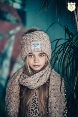 Winter set hat and scarf weave openwork - cappucino
