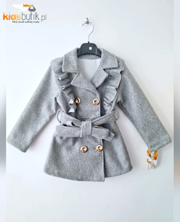 Double-row flausz coat with frills - gray