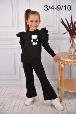 Tracksuit with teddy bear in pocket and frills - black
