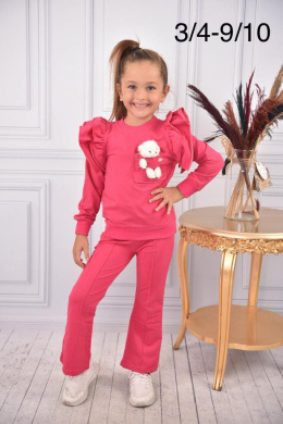 Tracksuit with a teddy bear in your pocket and frills - pink