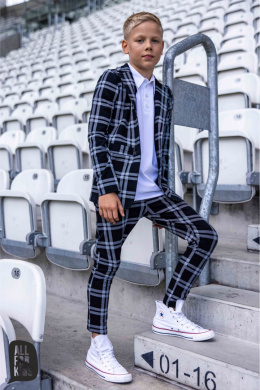 Elegantly sporty light navy checkered suit with fly included