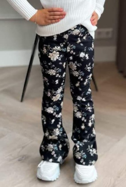 Flared fabric trousers with flowers - black