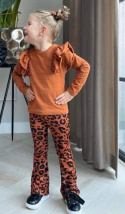 Tkaninowe spodnie dzwony panterka - imbirowy orange