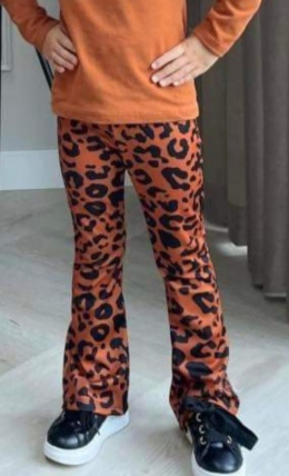 Tkaninowe spodnie dzwony panterka - imbirowy orange