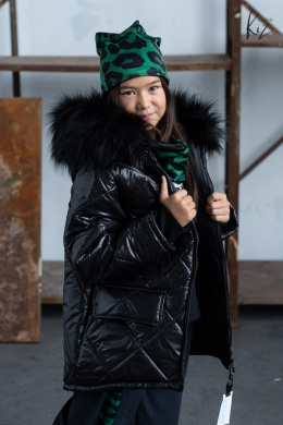 Winter quilted jacket with fur - black