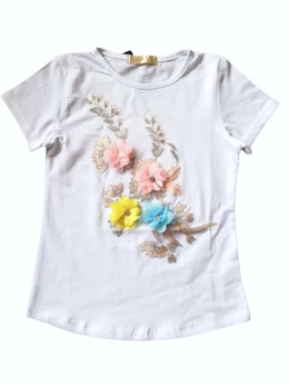 Bluzka z haftem i kwiatami 3D - biała