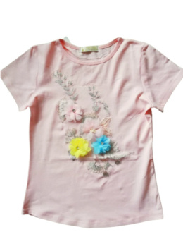 Bluzka z haftem i kwiatami 3D - różowa