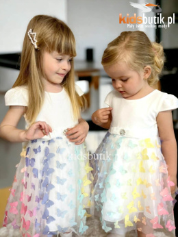 Elegant dress Rainbow Butterflies with tulle and flower