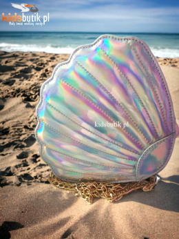 Torebka holograficzna MUSZELKA perła - srebrna