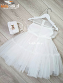 Elegancka sukienka z kokardką i mnóstwem tiulu - ciepła biel
