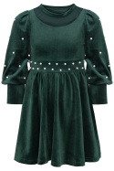 Welurowa sukienka z tiulem i perełkami - zielona