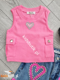 Crop top prążek SERCE kieszenie - róż