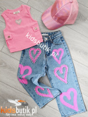 Crop top prążek SERCE kieszenie - róż