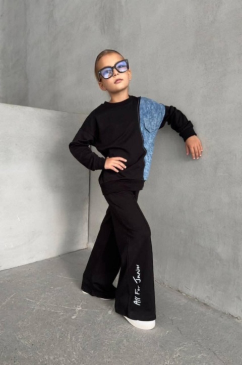 Dres bawełniany z a'la jeansowym panelem All For Junior - czarny Dres bawełniany z a'la jeansowym panelem All For Junior - czarny