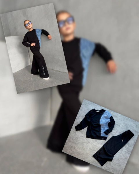 Dres bawełniany z a'la jeansowym panelem All For Junior - czarny Dres bawełniany z a'la jeansowym panelem All For Junior - czarny