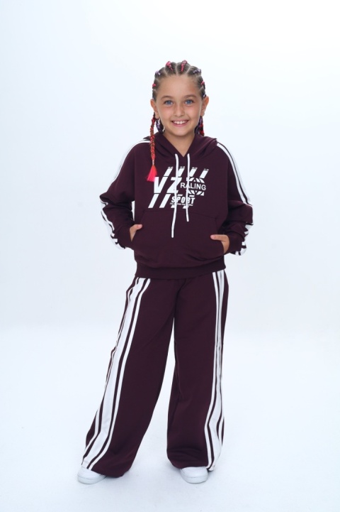 Dres sportowy z kapturem VIZ SPORT lampasy - bordo Dres sportowy z kapturem VIZ SPORT lampasy - bordo