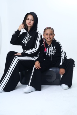Dres sportowy z kapturem VIZ SPORT lampasy - czarny