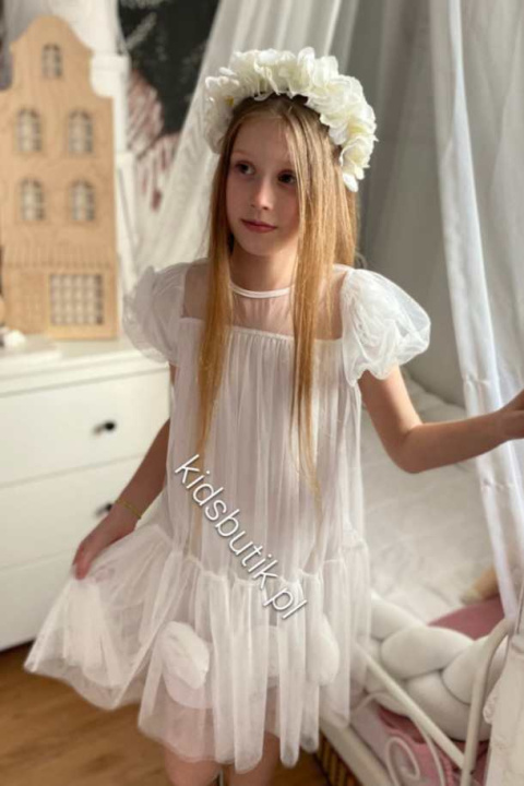 Elegancka sukienka Róże - ecru Elegancka sukienka Róże - ecru