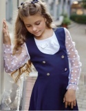 Galowa, elegancka sukienka szkolna Kalina z ozdobnymi guzikami - granat