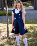 Galowa, elegancka sukienka szkolna Kalina z ozdobnymi guzikami - granat
