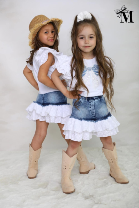 PRZEDSPRZEDAŻ - Spódnica jeans z haftowanymi falbankami PRZEDSPRZEDAŻ - Spódnica jeans z haftowanymi falbankami