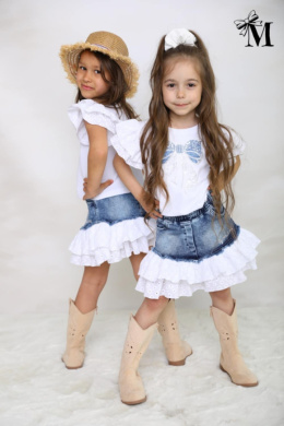 PRZEDSPRZEDAŻ - Spódnica jeans z haftowanymi falbankami