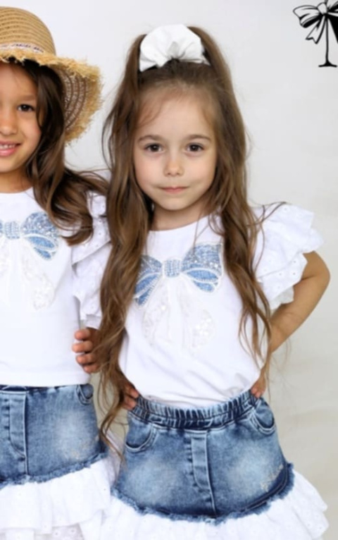 PRZEDSPRZEDAŻ - Spódnica jeans z haftowanymi falbankami PRZEDSPRZEDAŻ - Spódnica jeans z haftowanymi falbankami