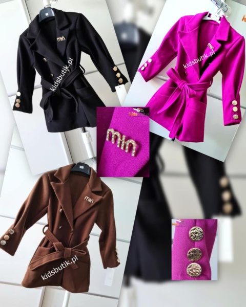 Płaszczyk flauszowy przejściowy z ozdobną broszką wiosna/jesień - czarny Płaszczyk flauszowy przejściowy z ozdobną broszką wiosna/jesień - czarny