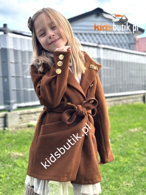 Płaszczyk flauszowy przejściowy z ozdobną broszką wiosna/jesień - czekolada Płaszczyk flauszowy przejściowy z ozdobną broszką wiosna/jesień - czekolada