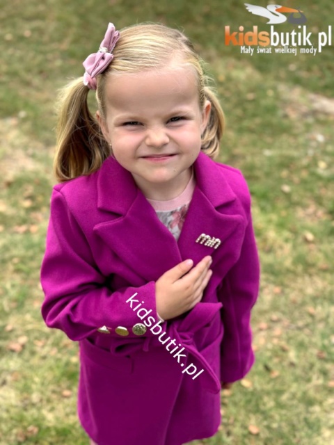 Płaszczyk flauszowy przejściowy z ozdobną broszką wiosna/jesień - fuksja Płaszczyk flauszowy przejściowy z ozdobną broszką wiosna/jesień - fuksja