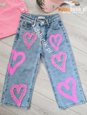 Spodnie jeans RÓŻOWE SERCA Z CYRKONIAMI