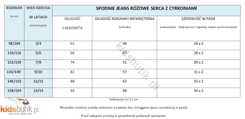 Spodnie jeans RÓŻOWE SERCA Z CYRKONIAMI Spodnie jeans RÓŻOWE SERCA Z CYRKONIAMI